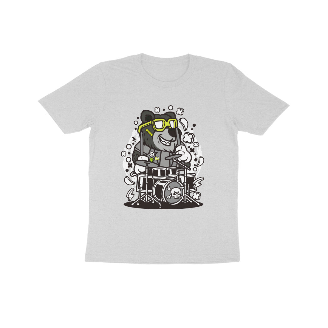 Kids' Half Sleeve Round Neck Tshirt β Black Bear Drummer puraidoprints