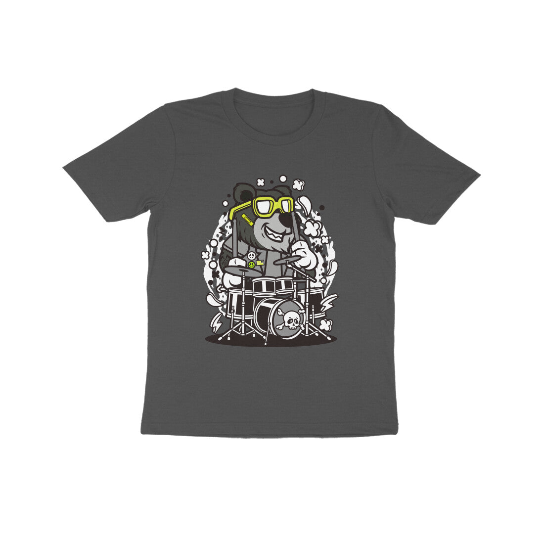 Kids' Half Sleeve Round Neck Tshirt β Black Bear Drummer puraidoprints