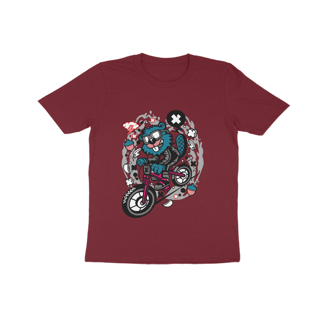 Kids' Half Sleeve Round Neck Tshirt β Blue Beaver Downhill Ride puraidoprints