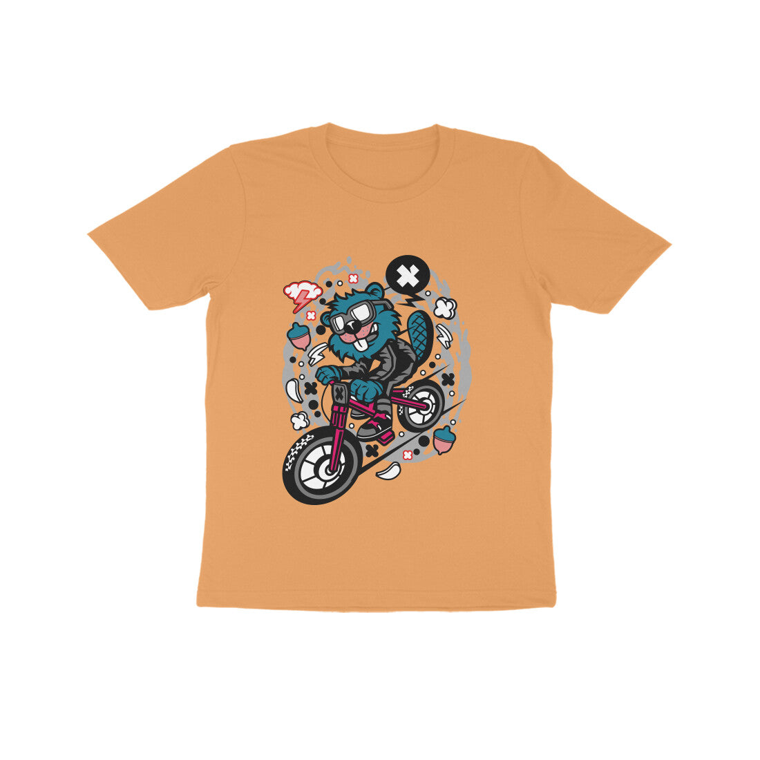 Kids' Half Sleeve Round Neck Tshirt β Blue Beaver Downhill Ride puraidoprints