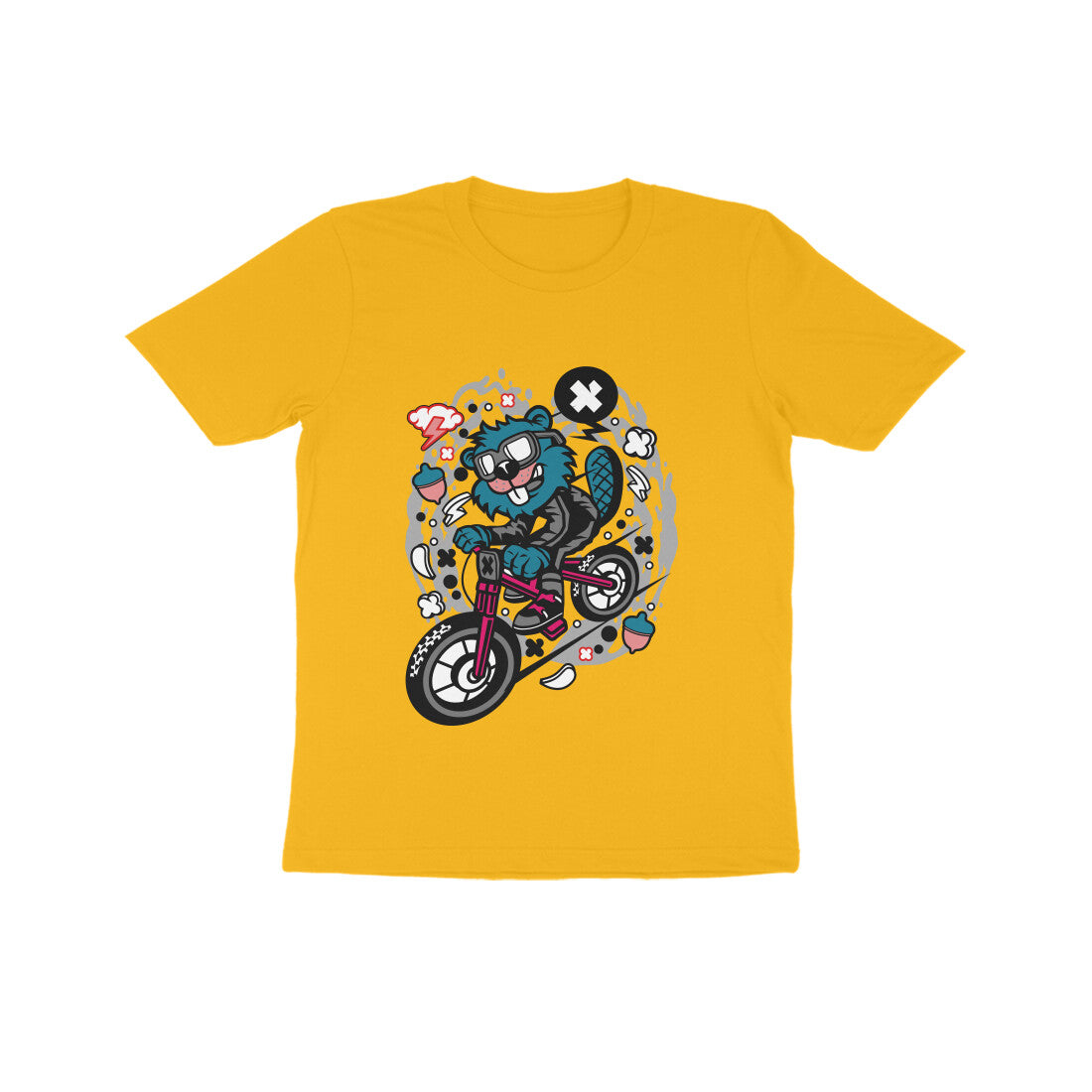 Kids' Half Sleeve Round Neck Tshirt β Blue Beaver Downhill Ride puraidoprints