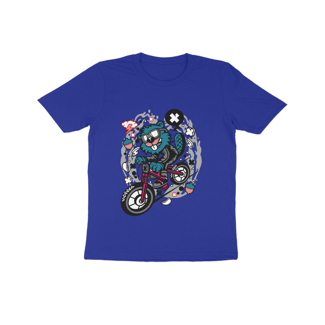 Kids' Half Sleeve Round Neck Tshirt β Blue Beaver Downhill Ride puraidoprints