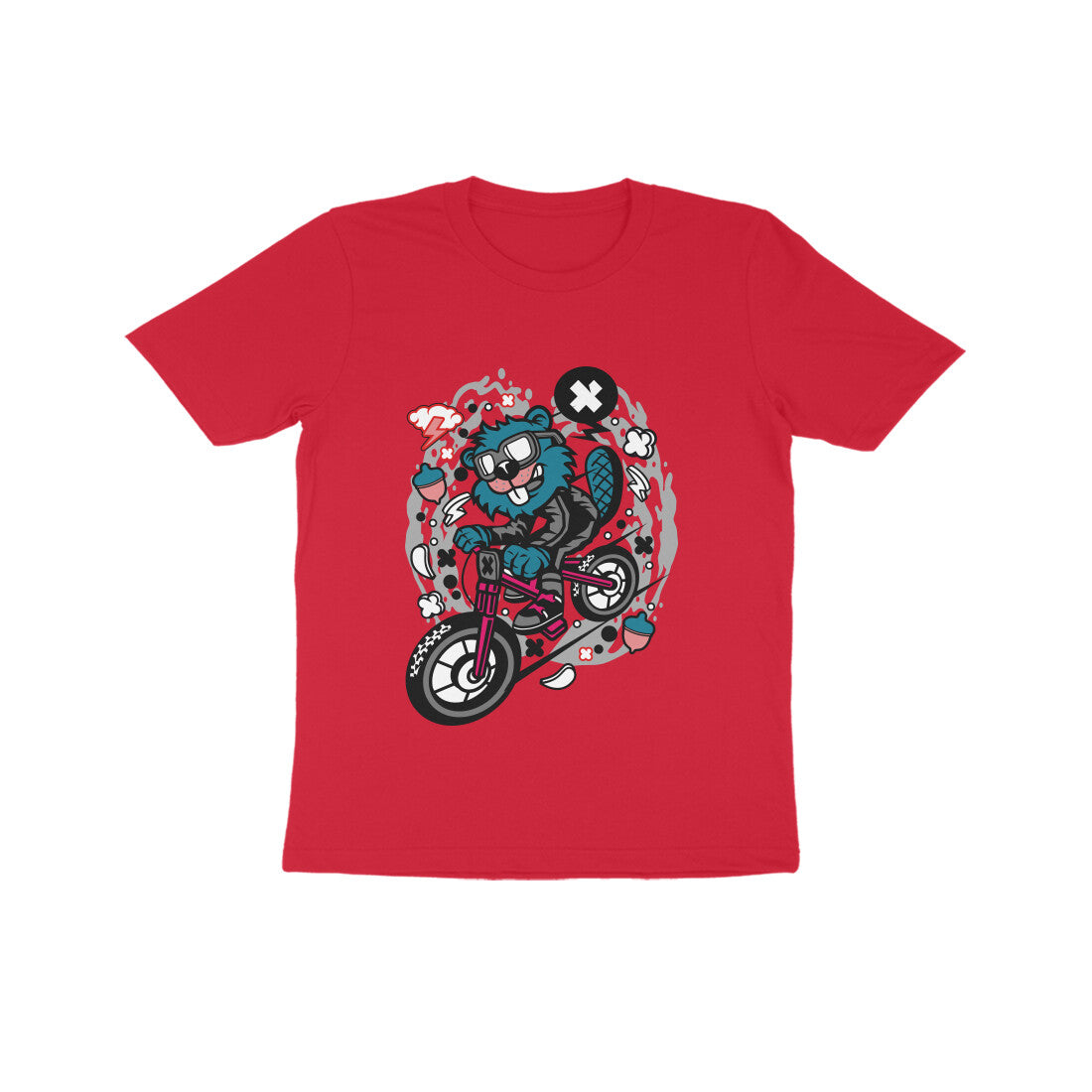 Kids' Half Sleeve Round Neck Tshirt β Blue Beaver Downhill Ride puraidoprints