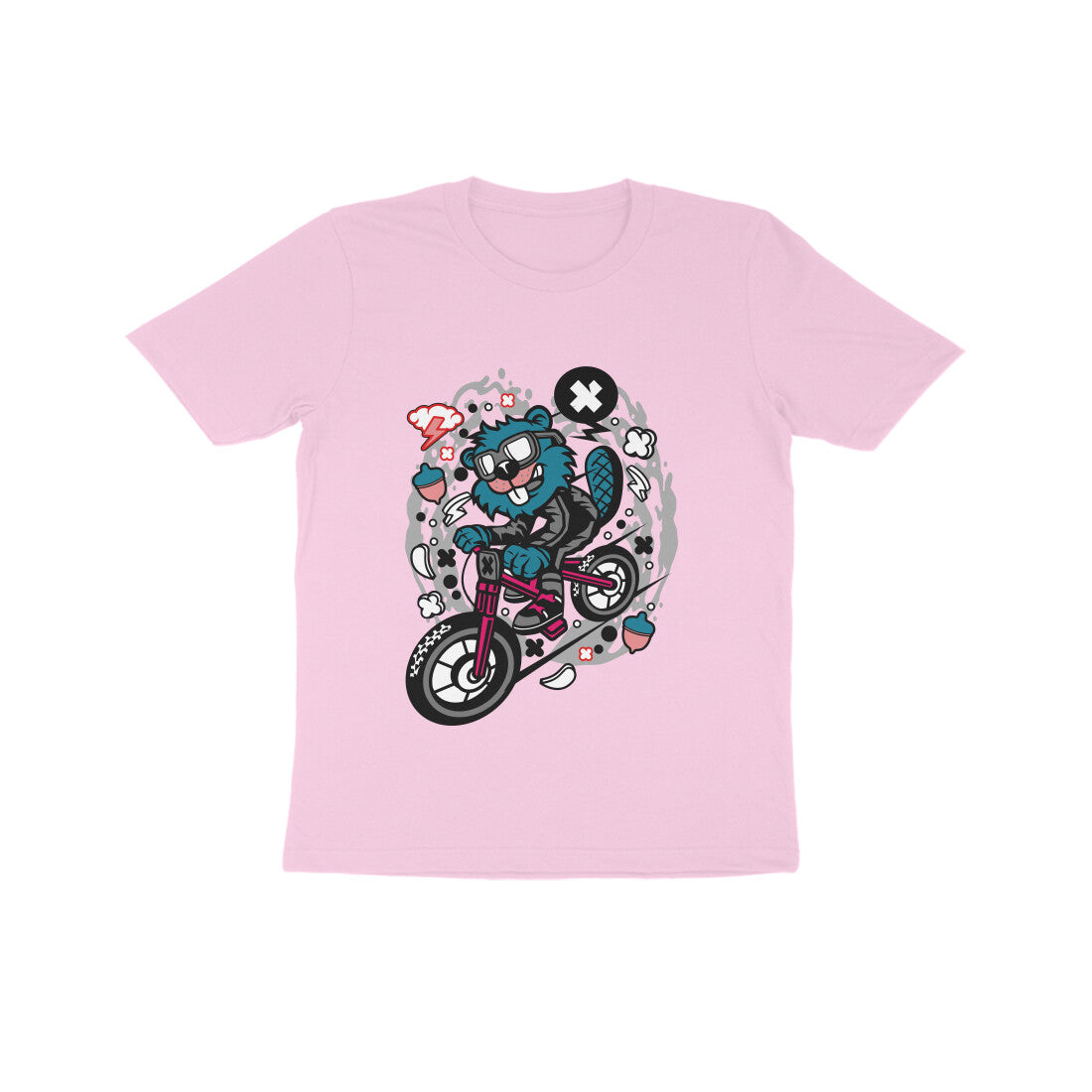 Kids' Half Sleeve Round Neck Tshirt β Blue Beaver Downhill Ride puraidoprints