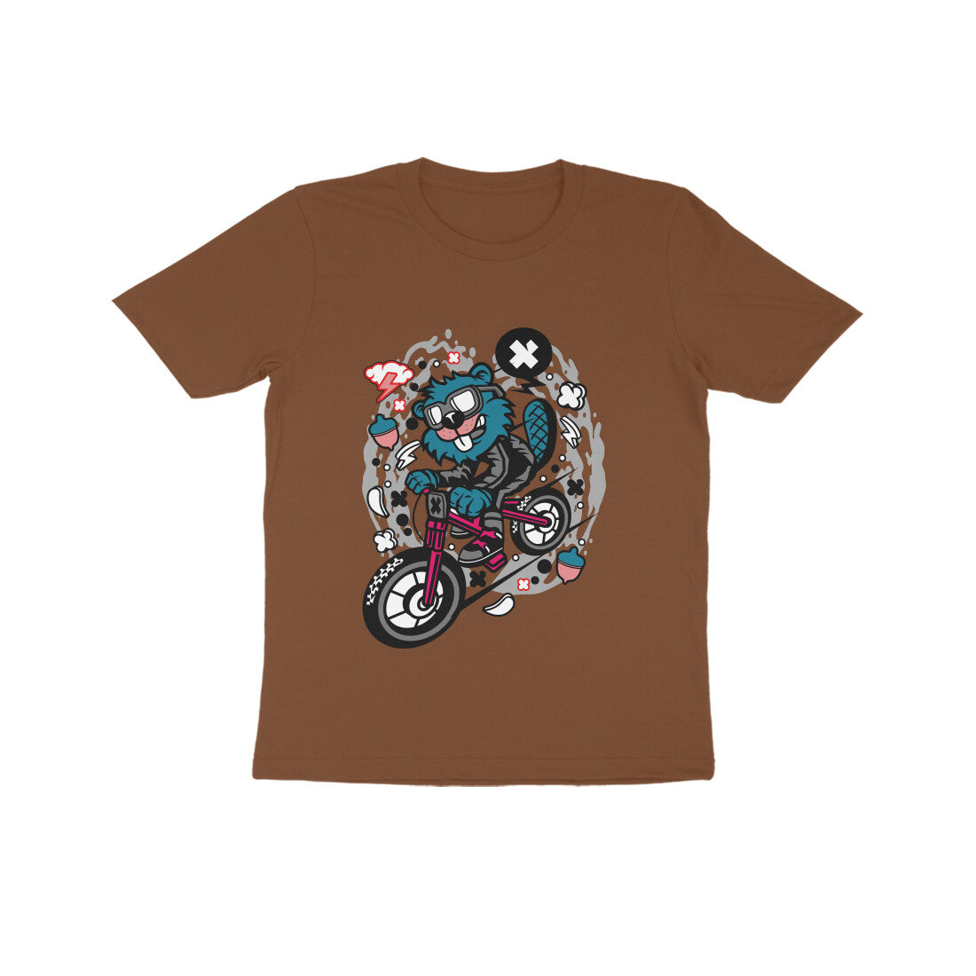 Kids' Half Sleeve Round Neck Tshirt β Blue Beaver Downhill Ride puraidoprints