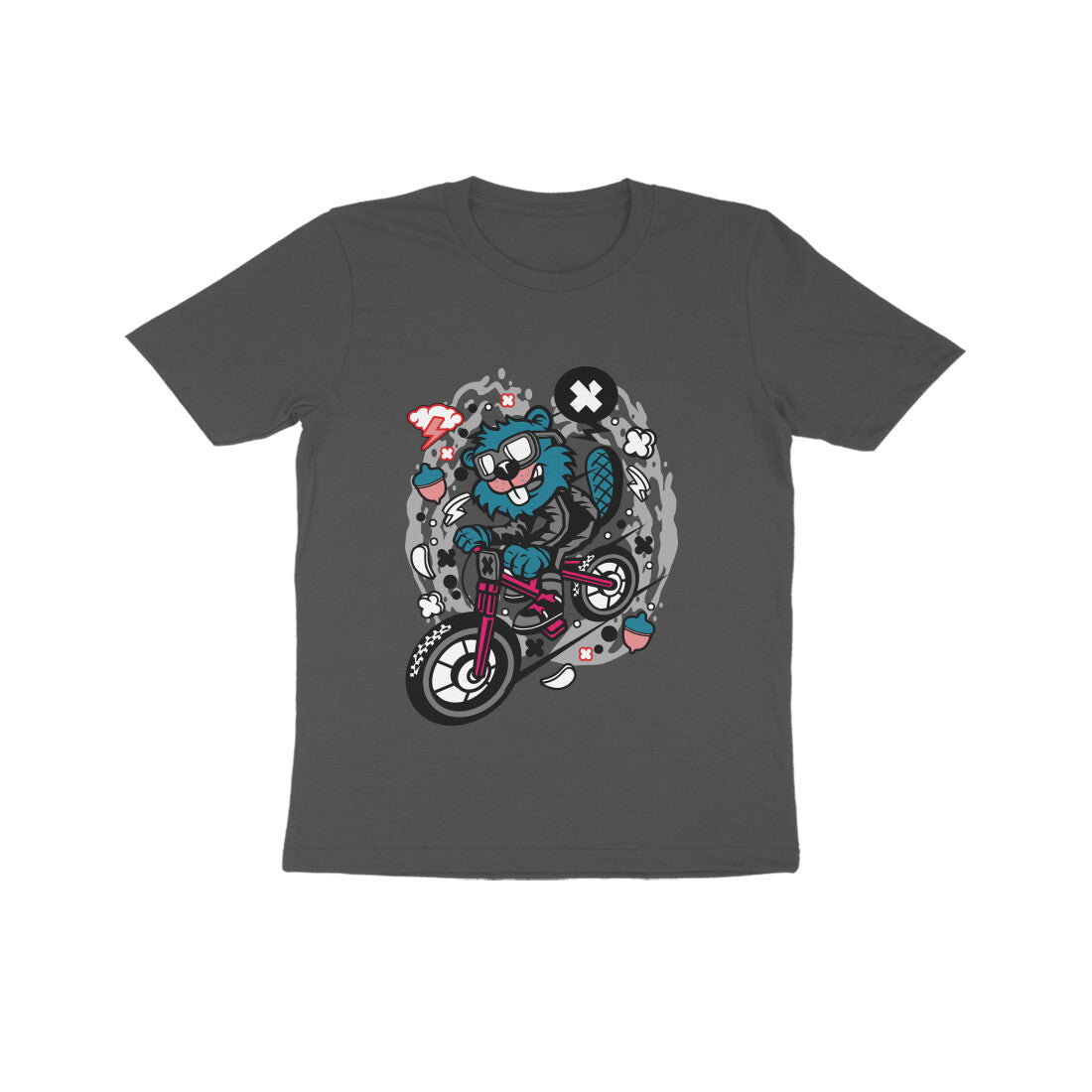 Kids' Half Sleeve Round Neck Tshirt β Blue Beaver Downhill Ride puraidoprints