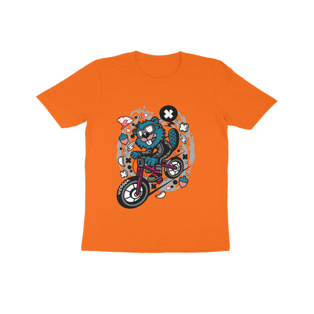 Kids' Half Sleeve Round Neck Tshirt β Blue Beaver Downhill Ride puraidoprints