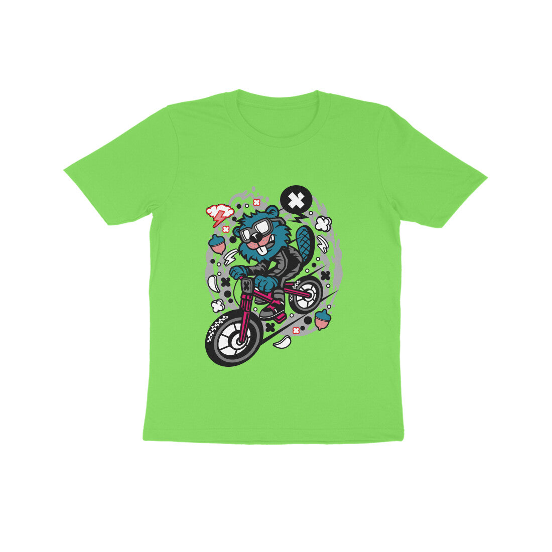 Kids' Half Sleeve Round Neck Tshirt β Blue Beaver Downhill Ride puraidoprints