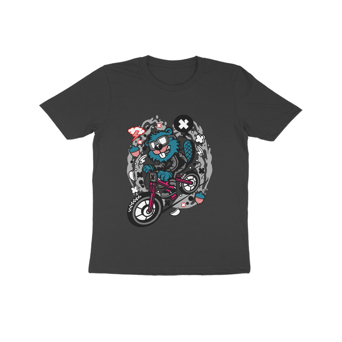 Kids' Half Sleeve Round Neck Tshirt β Blue Beaver Downhill Ride puraidoprints
