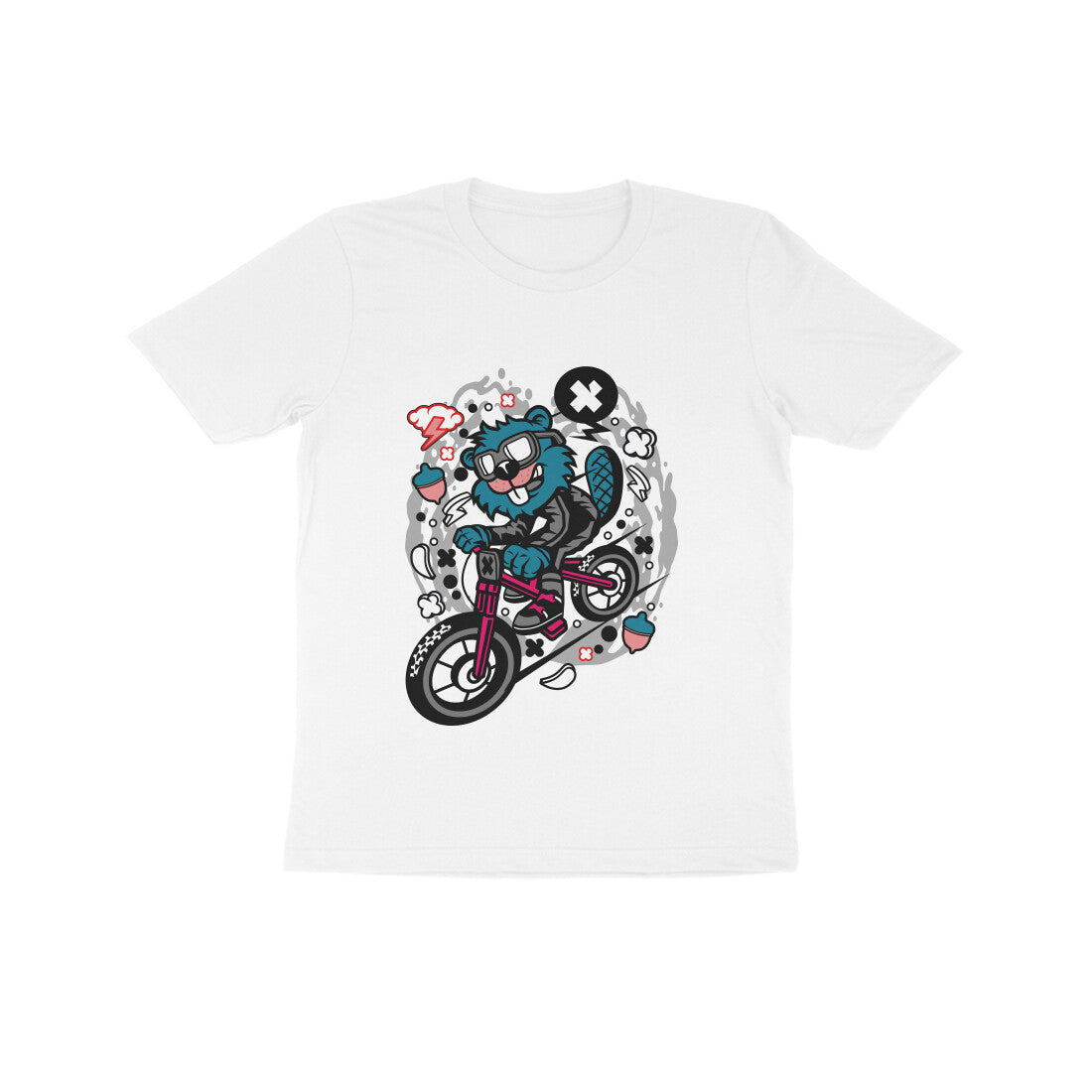 Kids' Half Sleeve Round Neck Tshirt β Blue Beaver Downhill Ride puraidoprints