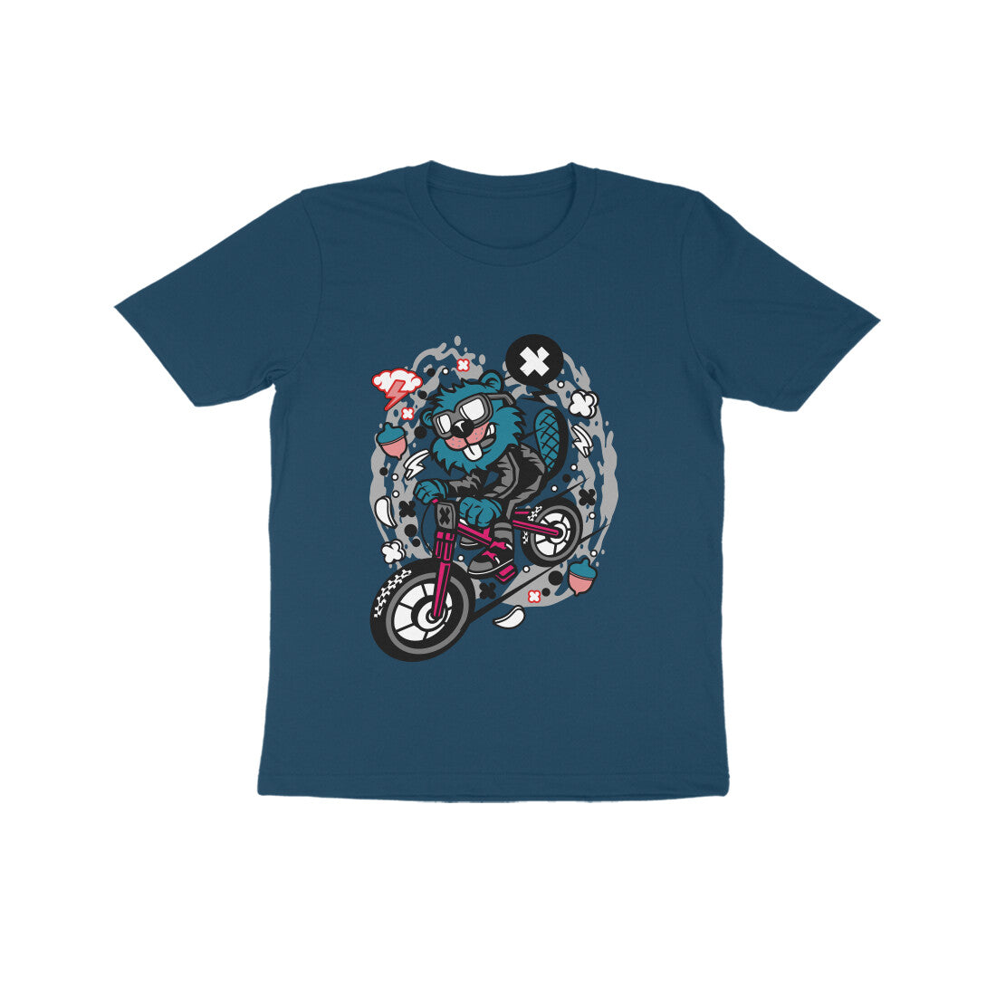 Kids' Half Sleeve Round Neck Tshirt β Blue Beaver Downhill Ride puraidoprints