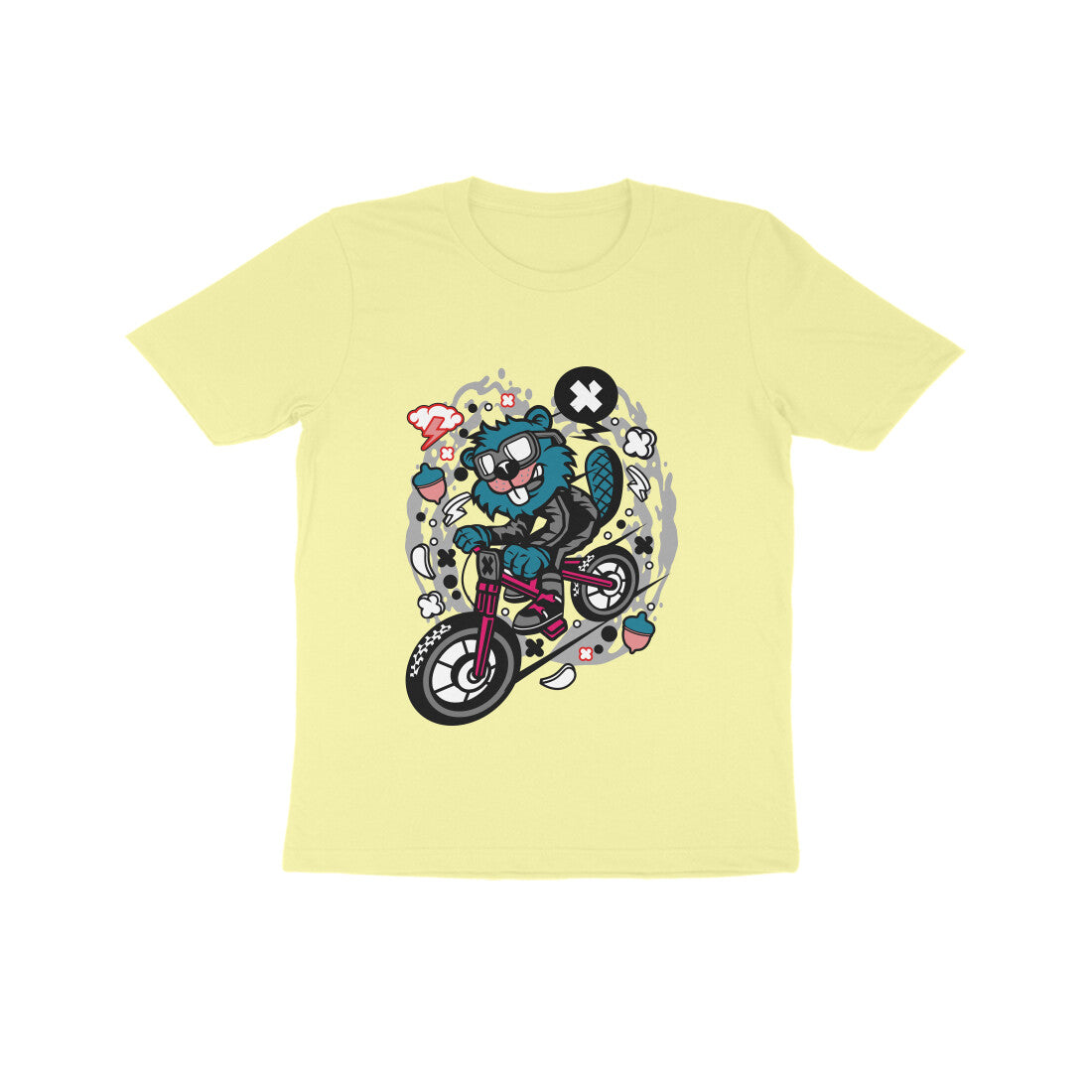 Kids' Half Sleeve Round Neck Tshirt β Blue Beaver Downhill Ride puraidoprints