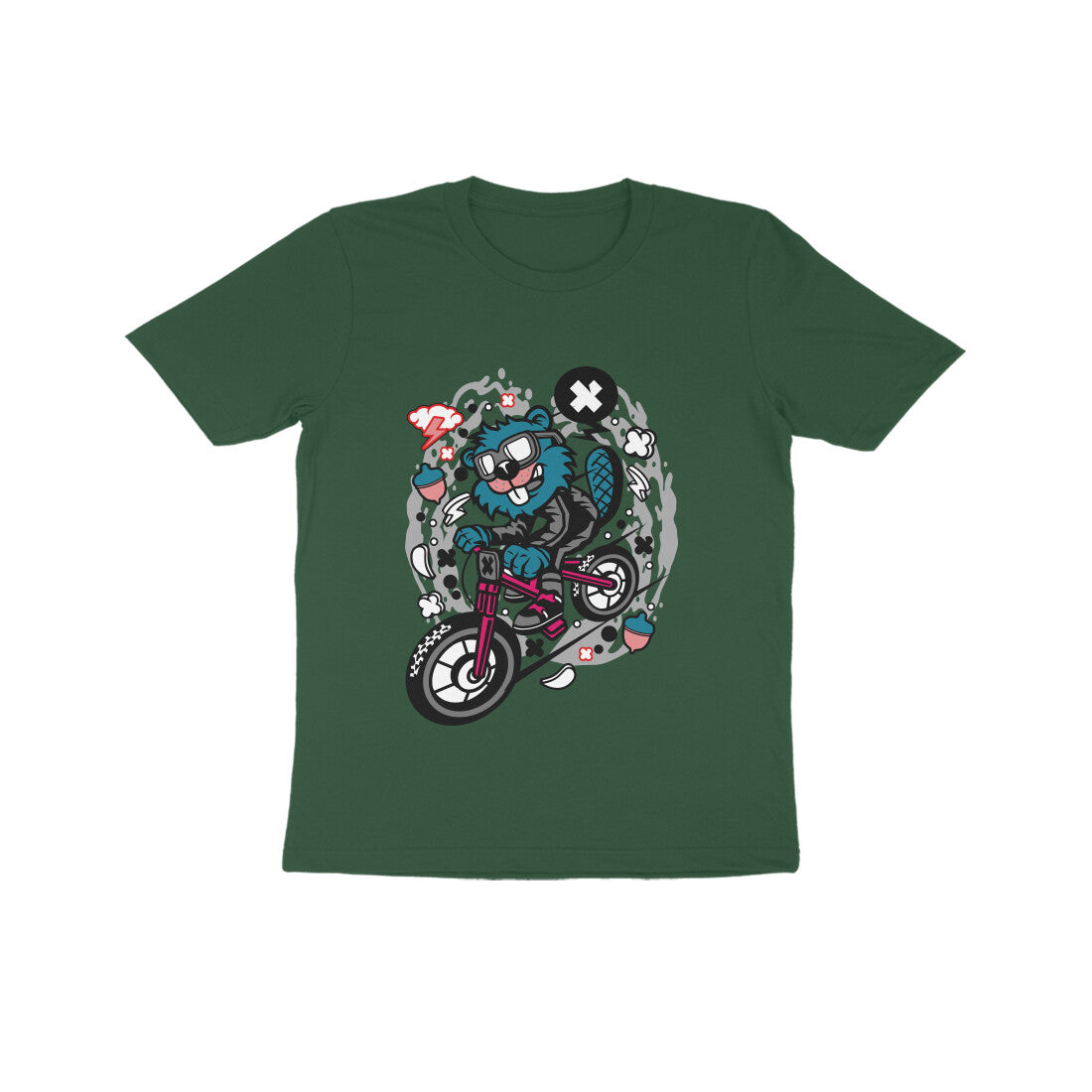 Kids' Half Sleeve Round Neck Tshirt β Blue Beaver Downhill Ride puraidoprints