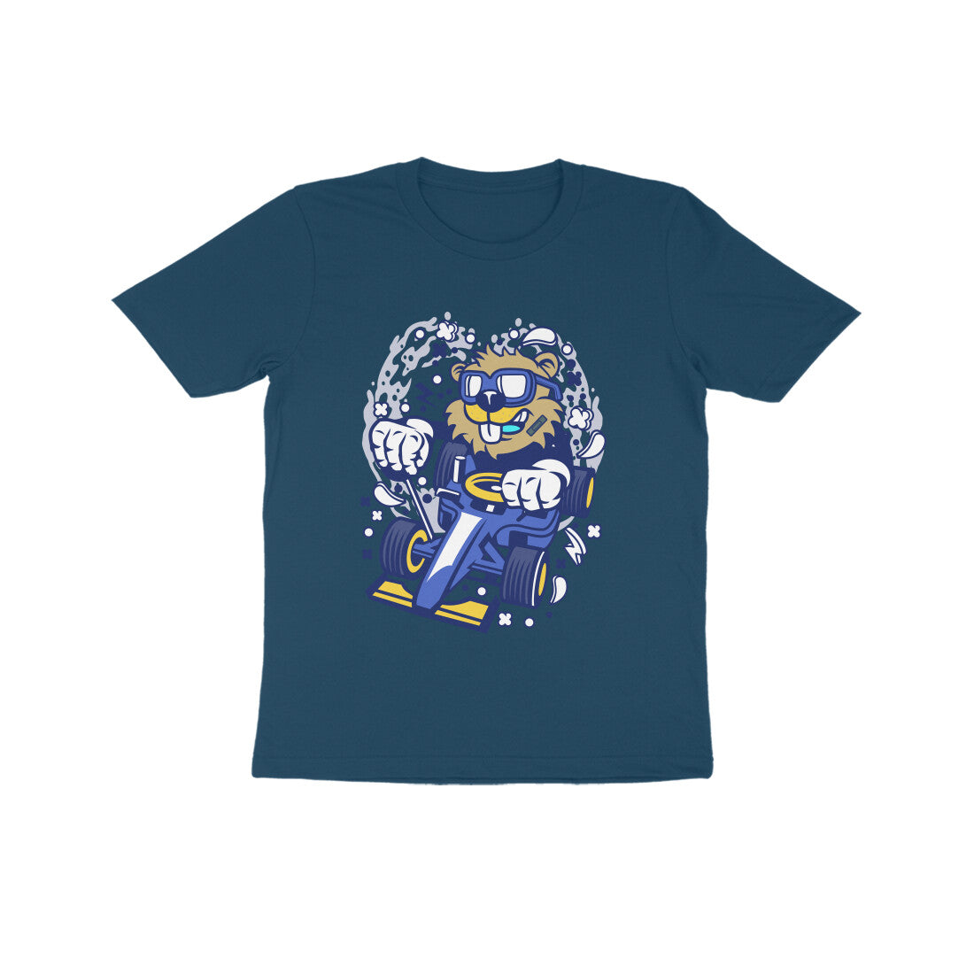 Kids' Half Sleeve Round Neck Tshirt β Blue Racer Beaver puraidoprints