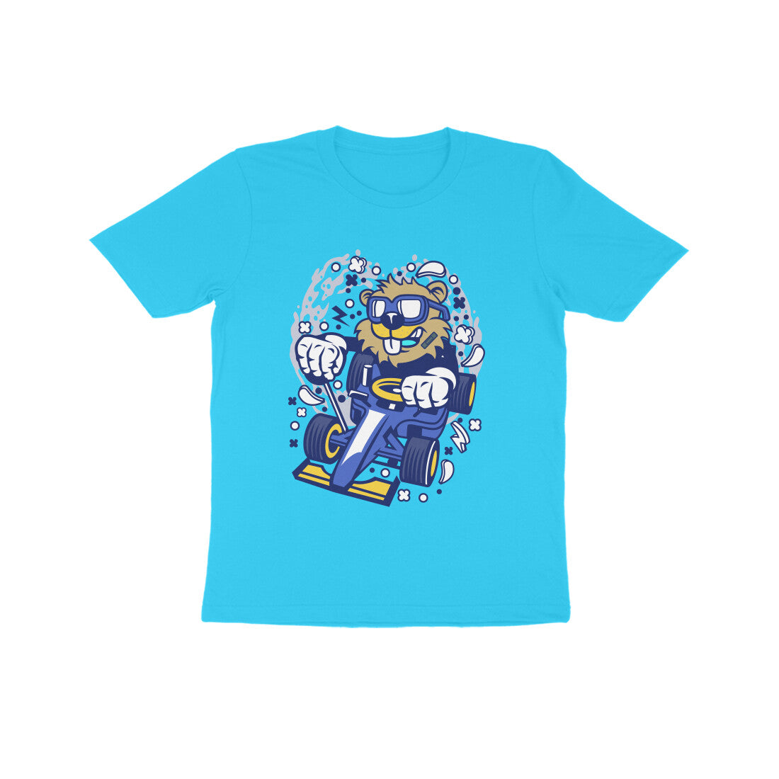 Kids' Half Sleeve Round Neck Tshirt β Blue Racer Beaver puraidoprints