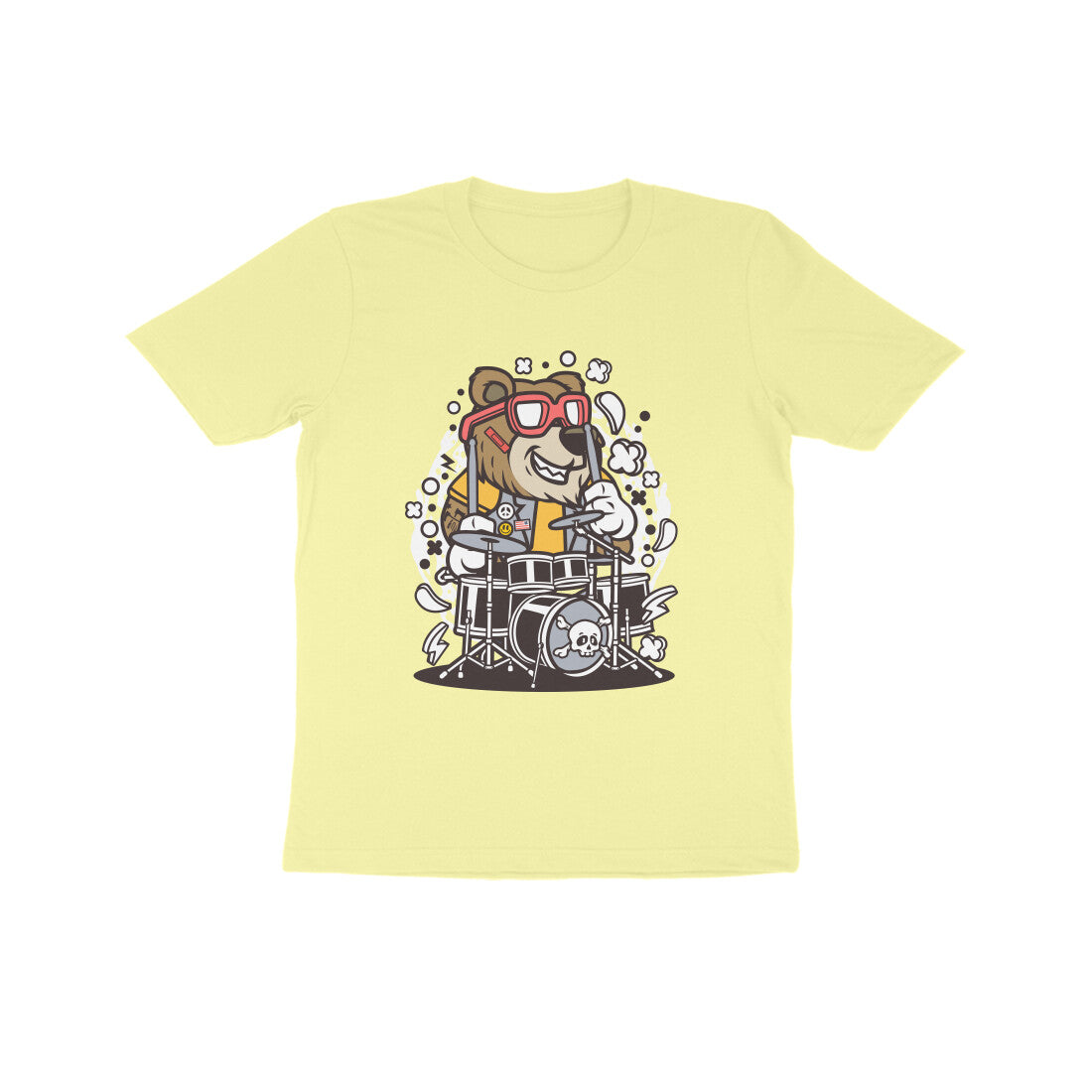 Kids' Half Sleeve Round Neck Tshirt β Brown Bear Drummer puraidoprints
