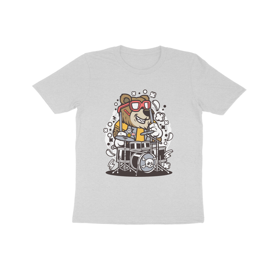 Kids' Half Sleeve Round Neck Tshirt β Brown Bear Drummer puraidoprints
