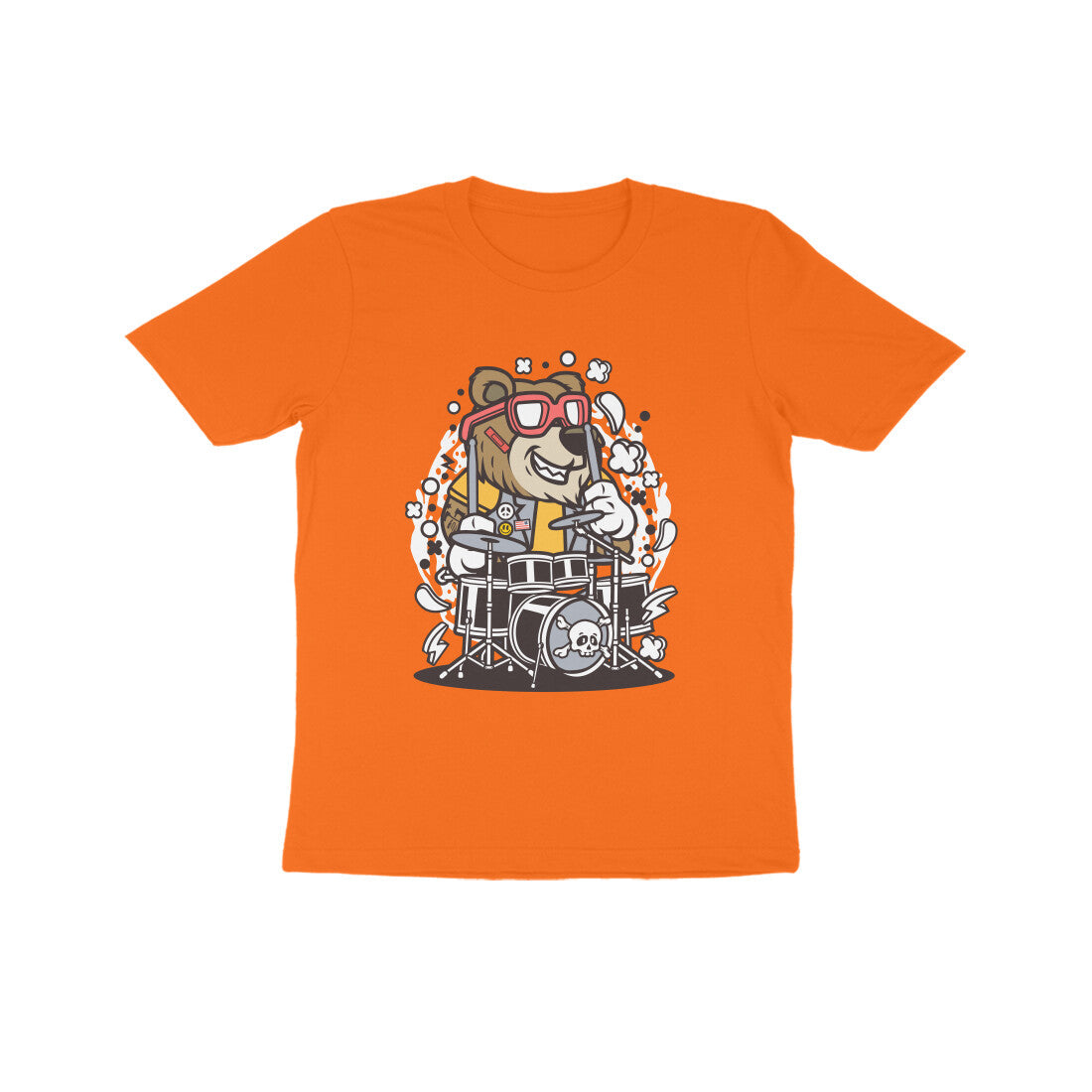 Kids' Half Sleeve Round Neck Tshirt β Brown Bear Drummer puraidoprints