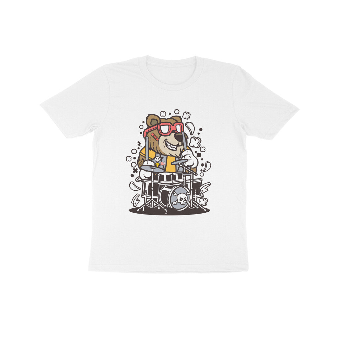 Kids' Half Sleeve Round Neck Tshirt β Brown Bear Drummer puraidoprints