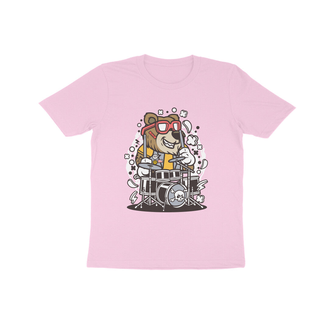 Kids' Half Sleeve Round Neck Tshirt β Brown Bear Drummer puraidoprints