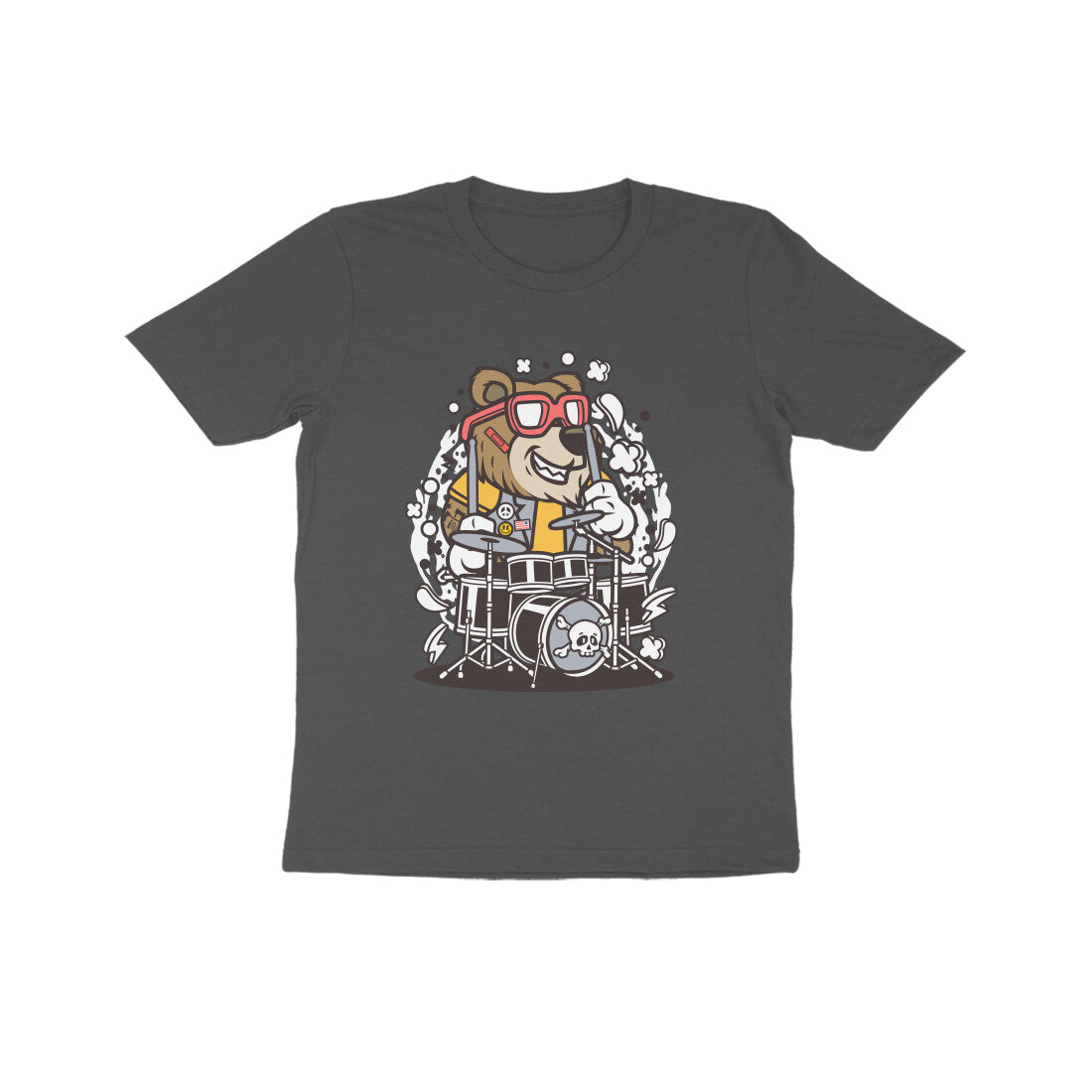 Kids' Half Sleeve Round Neck Tshirt β Brown Bear Drummer puraidoprints