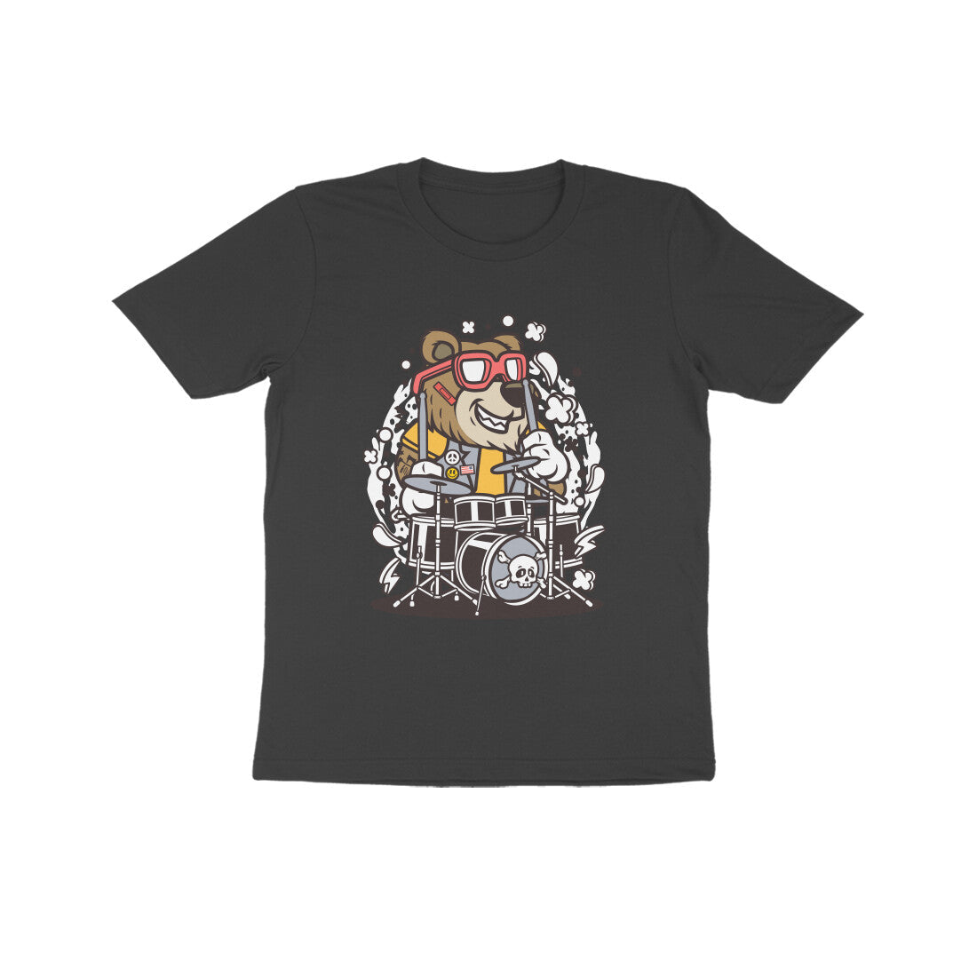 Kids' Half Sleeve Round Neck Tshirt β Brown Bear Drummer puraidoprints