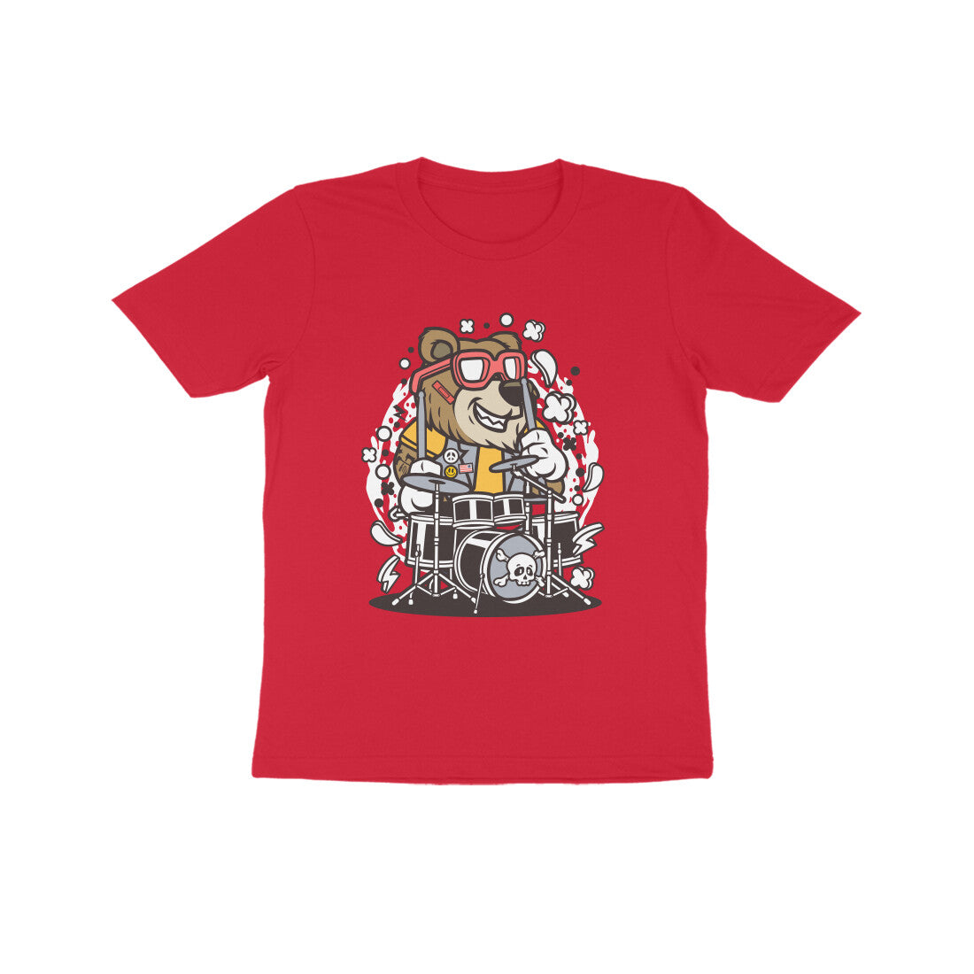 Kids' Half Sleeve Round Neck Tshirt β Brown Bear Drummer puraidoprints
