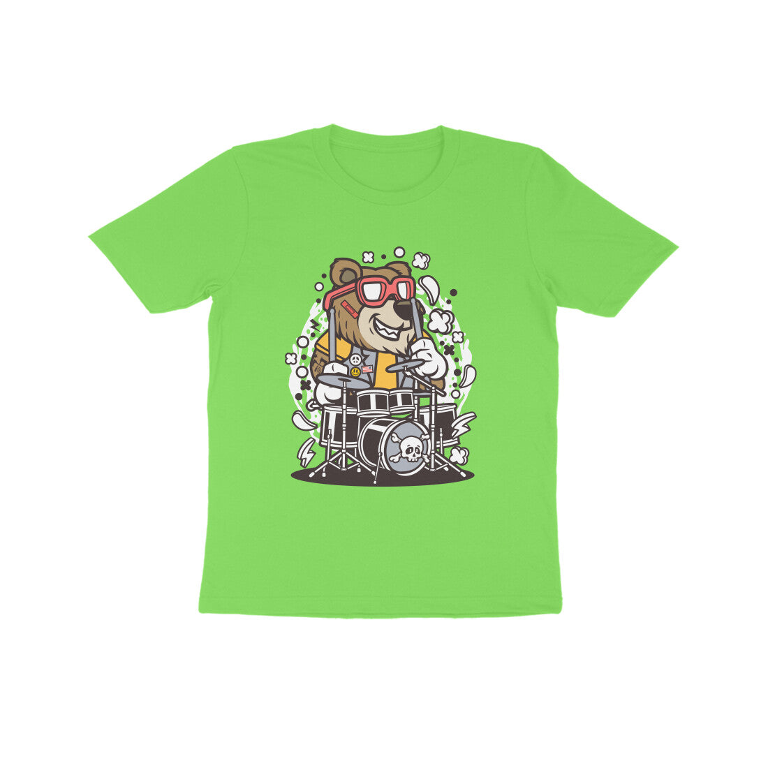 Kids' Half Sleeve Round Neck Tshirt β Brown Bear Drummer puraidoprints