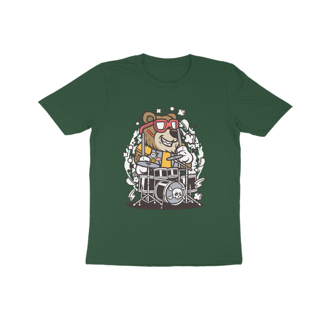 Kids' Half Sleeve Round Neck Tshirt β Brown Bear Drummer puraidoprints