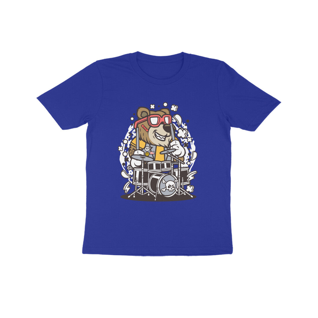 Kids' Half Sleeve Round Neck Tshirt β Brown Bear Drummer puraidoprints