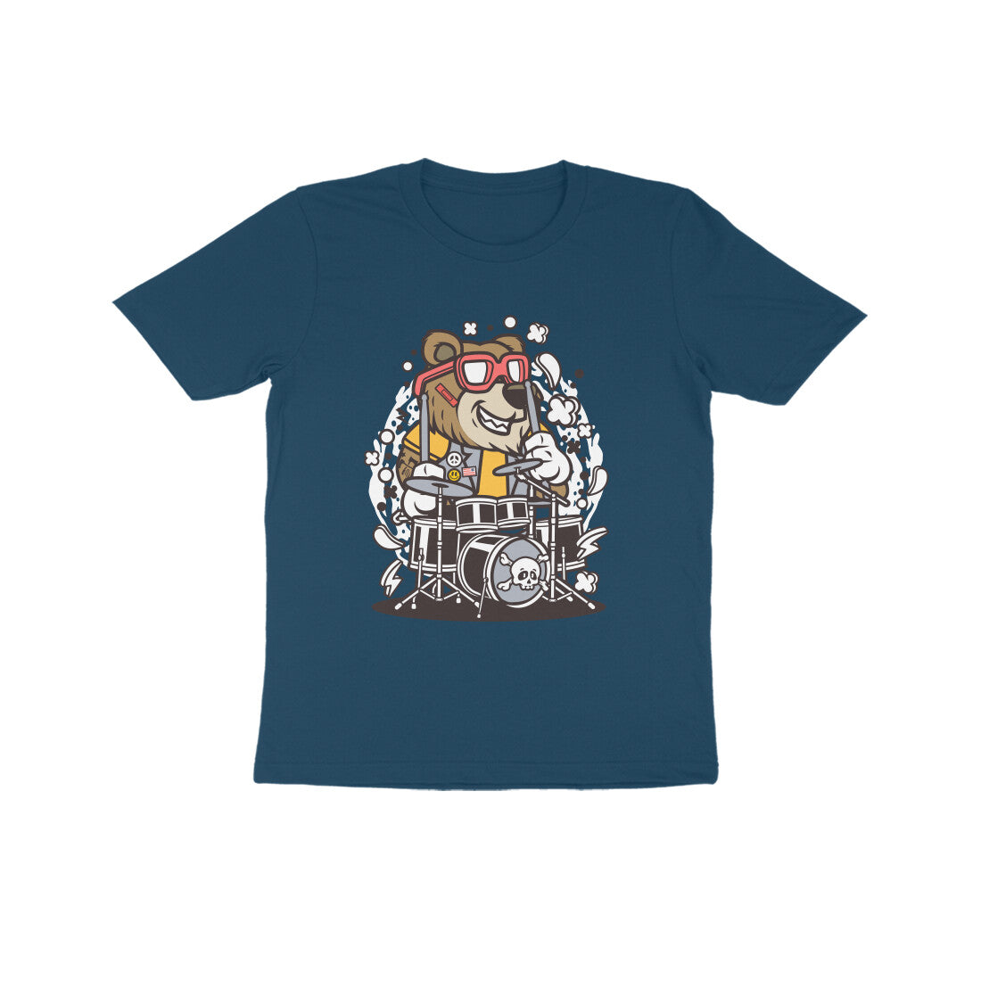 Kids' Half Sleeve Round Neck Tshirt β Brown Bear Drummer puraidoprints