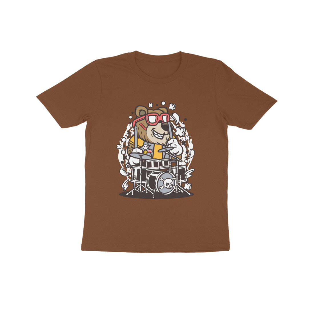 Kids' Half Sleeve Round Neck Tshirt β Brown Bear Drummer puraidoprints
