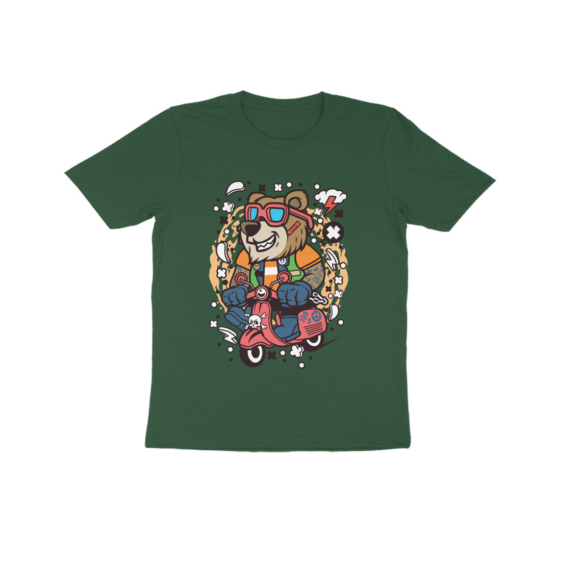 Kids' Half Sleeve Round Neck Tshirt β Brown Bear Scooterist puraidoprints