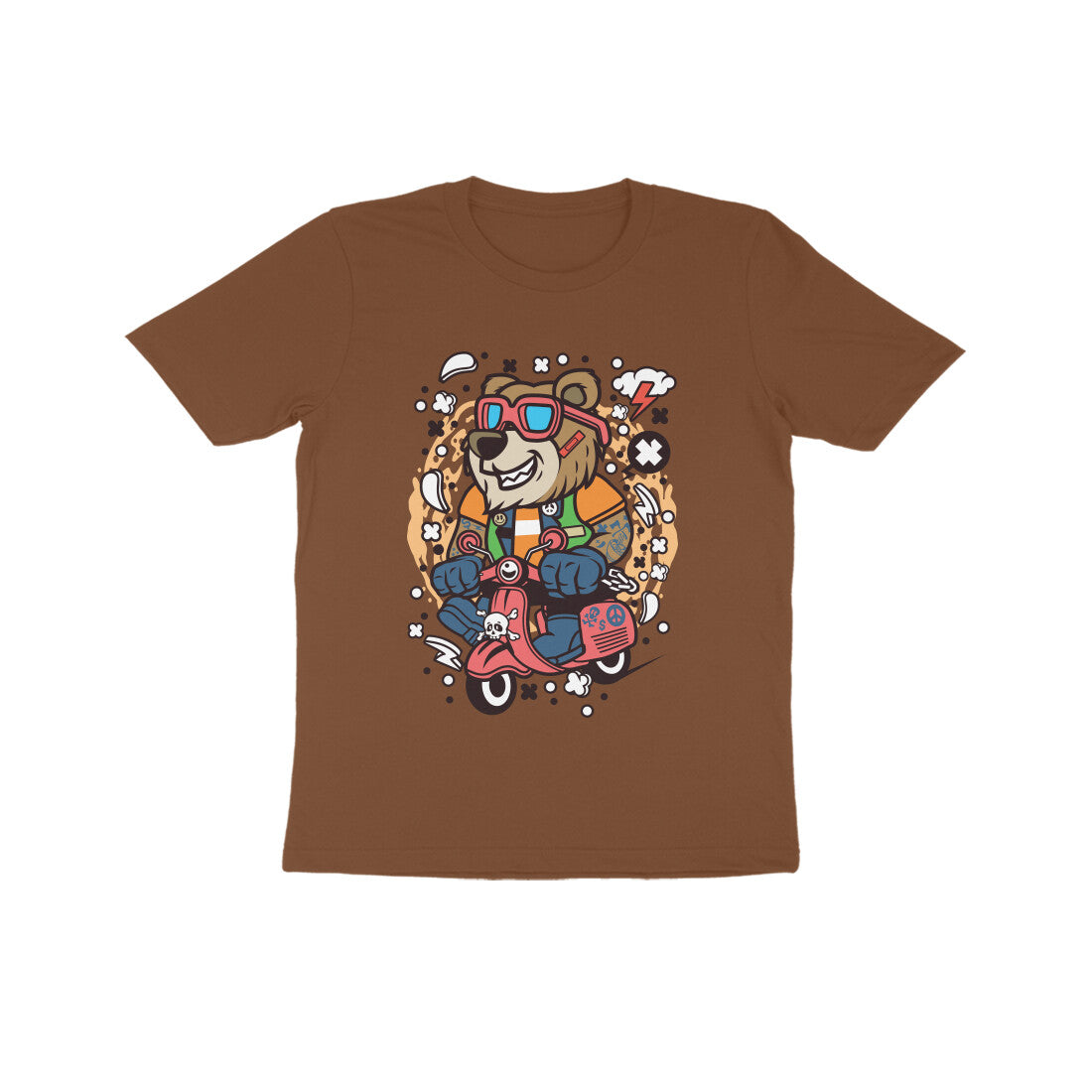 Kids' Half Sleeve Round Neck Tshirt β Brown Bear Scooterist puraidoprints