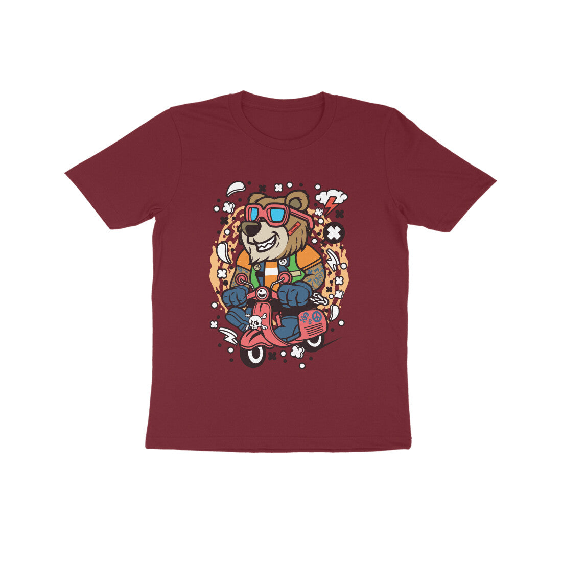 Kids' Half Sleeve Round Neck Tshirt β Brown Bear Scooterist puraidoprints