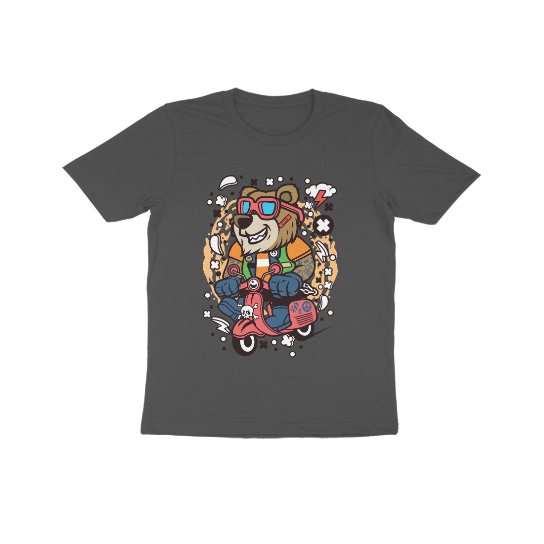Kids' Half Sleeve Round Neck Tshirt β Brown Bear Scooterist puraidoprints