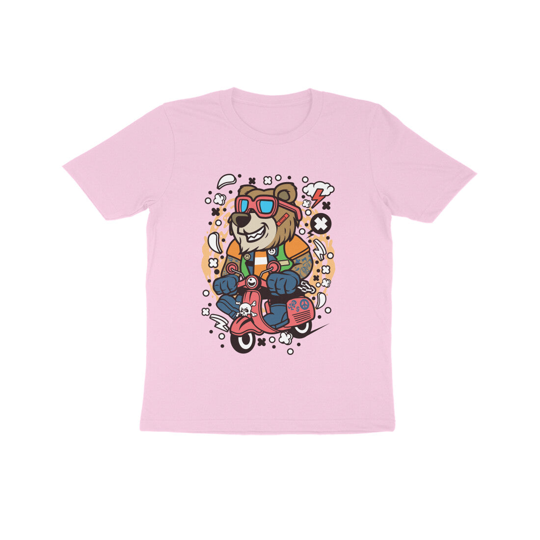 Kids' Half Sleeve Round Neck Tshirt β Brown Bear Scooterist puraidoprints
