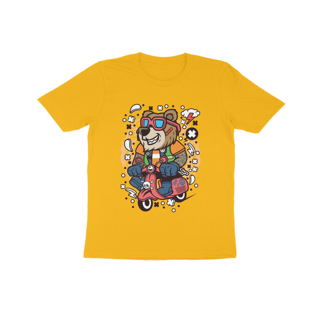 Kids' Half Sleeve Round Neck Tshirt β Brown Bear Scooterist puraidoprints