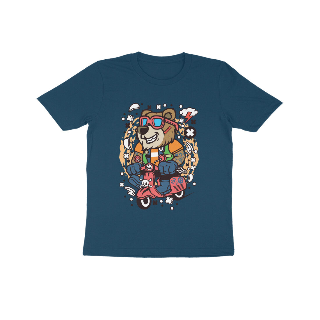 Kids' Half Sleeve Round Neck Tshirt β Brown Bear Scooterist puraidoprints