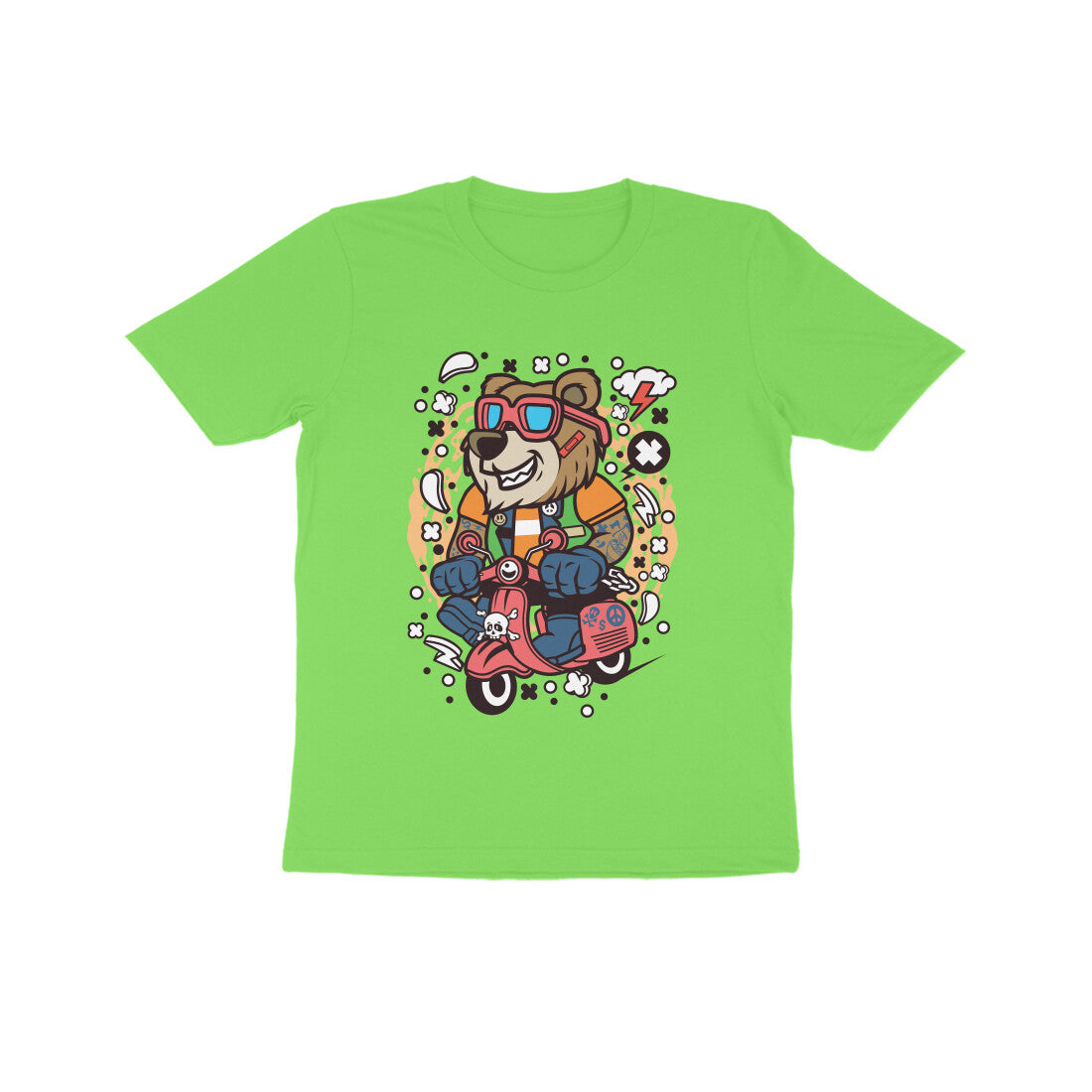 Kids' Half Sleeve Round Neck Tshirt β Brown Bear Scooterist puraidoprints