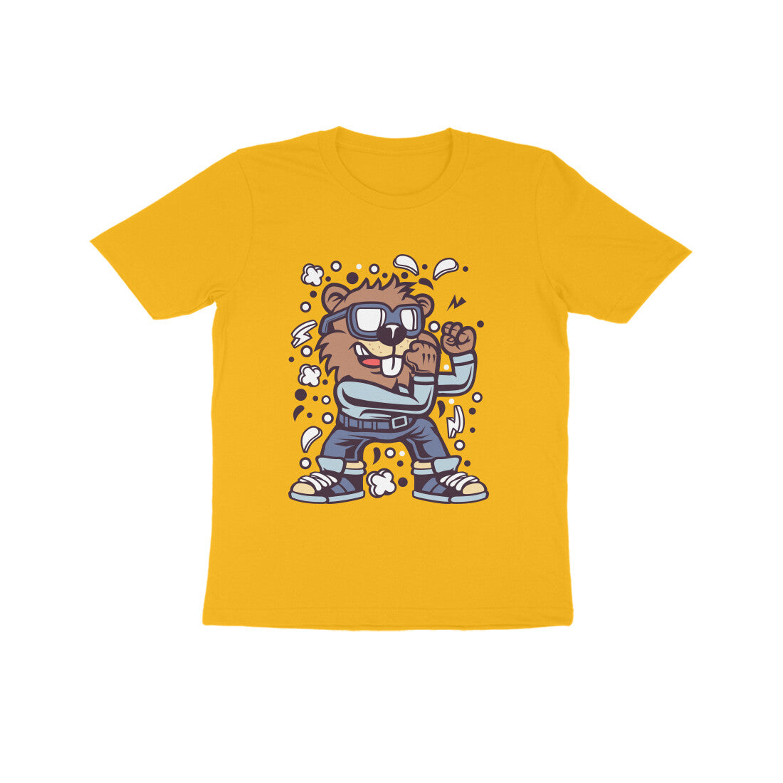 Kids' Half Sleeve Round Neck Tshirt β Brown Beaver Fighter puraidoprints