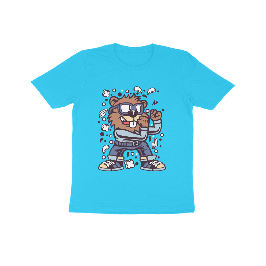 Kids' Half Sleeve Round Neck Tshirt β Brown Beaver Fighter puraidoprints