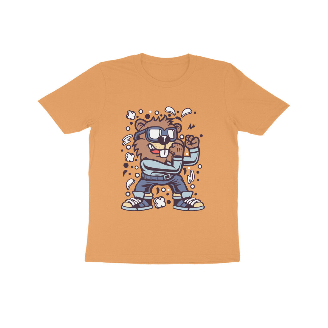 Kids' Half Sleeve Round Neck Tshirt β Brown Beaver Fighter puraidoprints