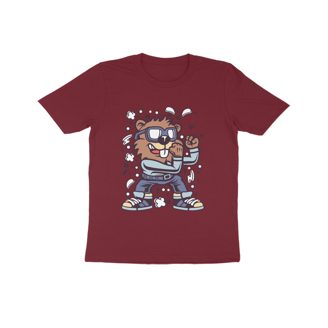 Kids' Half Sleeve Round Neck Tshirt β Brown Beaver Fighter puraidoprints