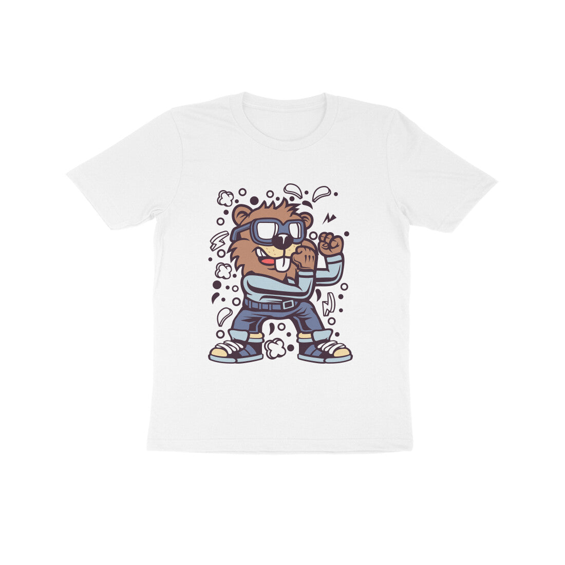 Kids' Half Sleeve Round Neck Tshirt β Brown Beaver Fighter puraidoprints