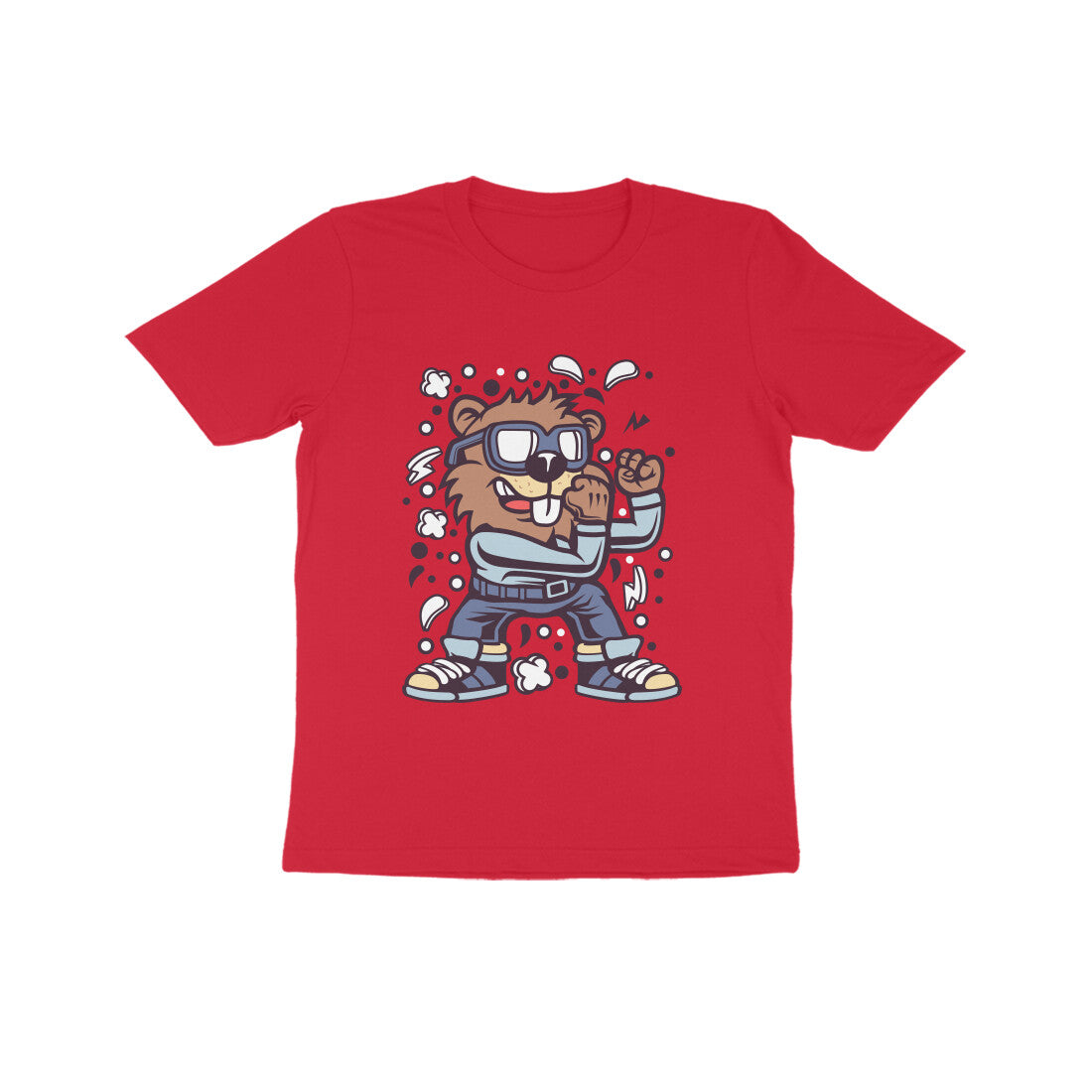 Kids' Half Sleeve Round Neck Tshirt β Brown Beaver Fighter puraidoprints