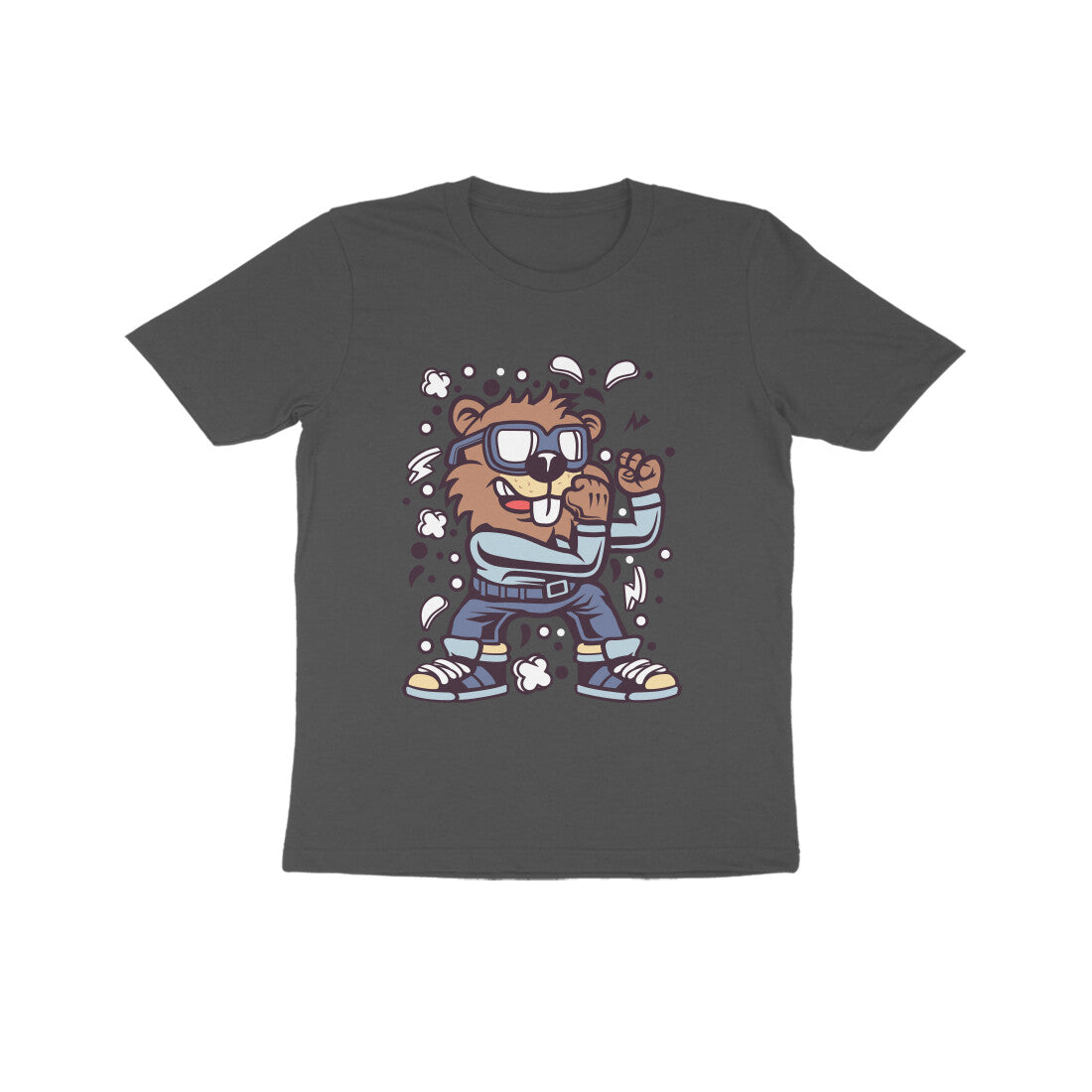 Kids' Half Sleeve Round Neck Tshirt β Brown Beaver Fighter puraidoprints