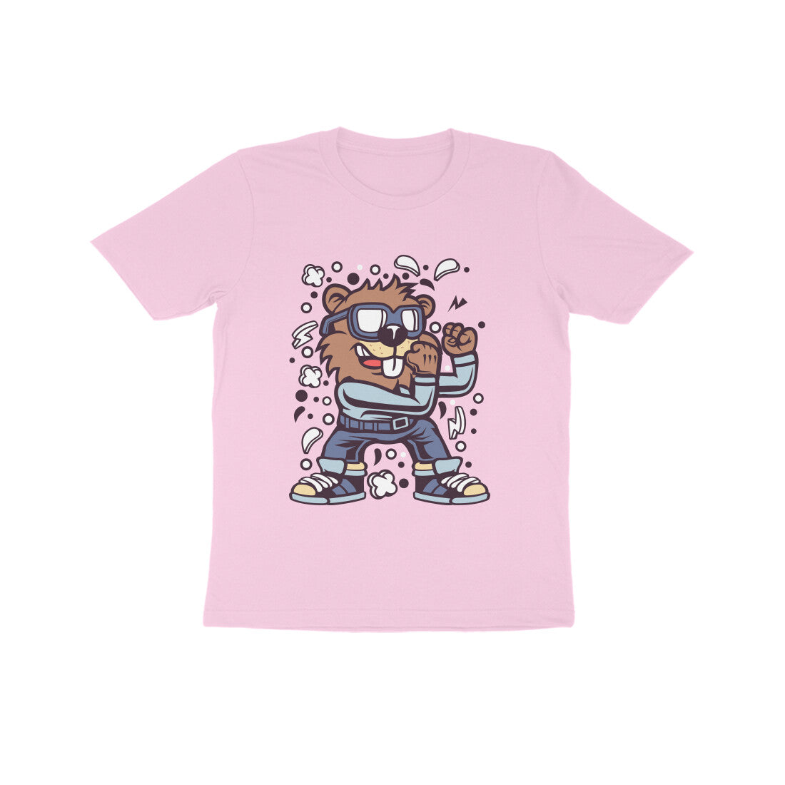 Kids' Half Sleeve Round Neck Tshirt β Brown Beaver Fighter puraidoprints