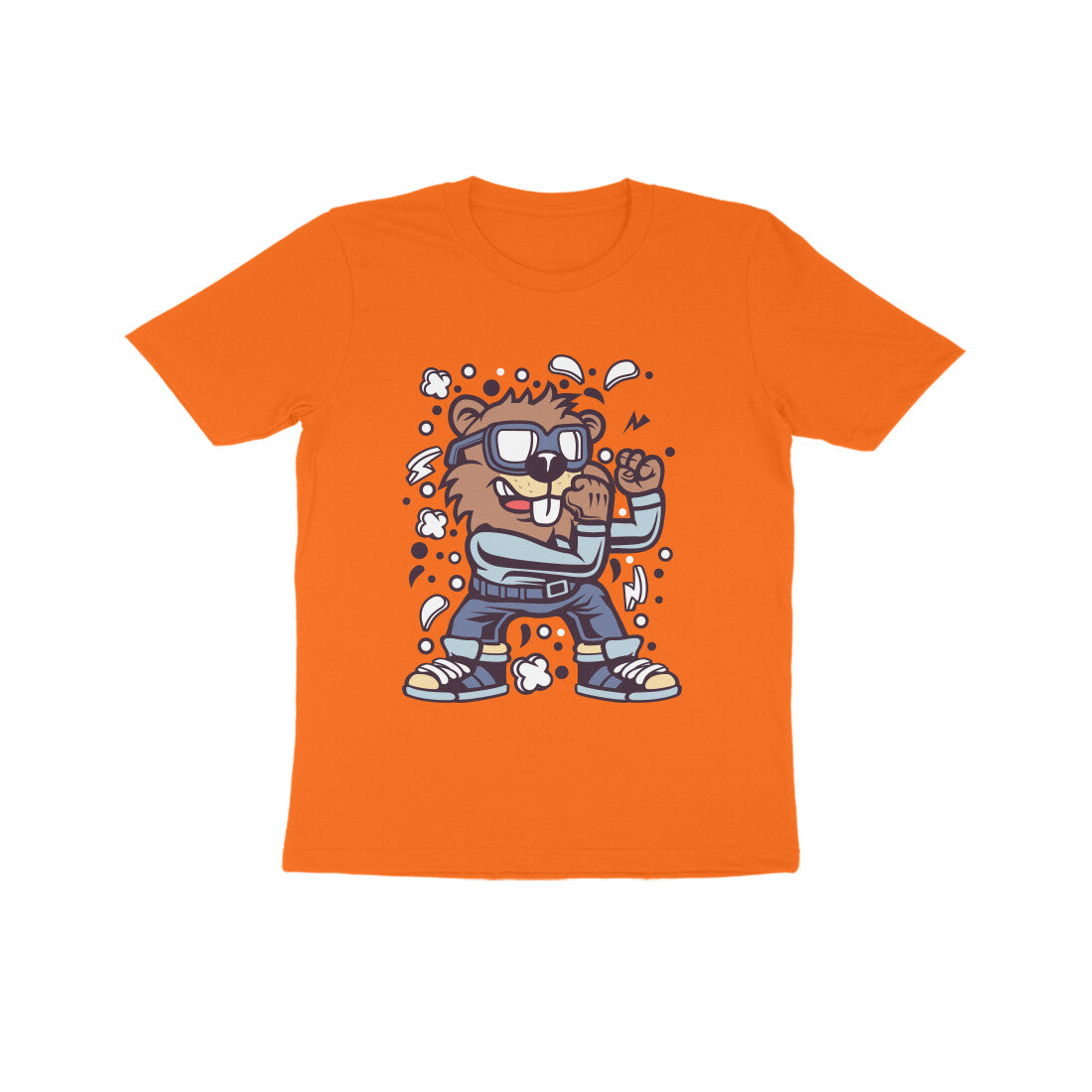 Kids' Half Sleeve Round Neck Tshirt β Brown Beaver Fighter puraidoprints