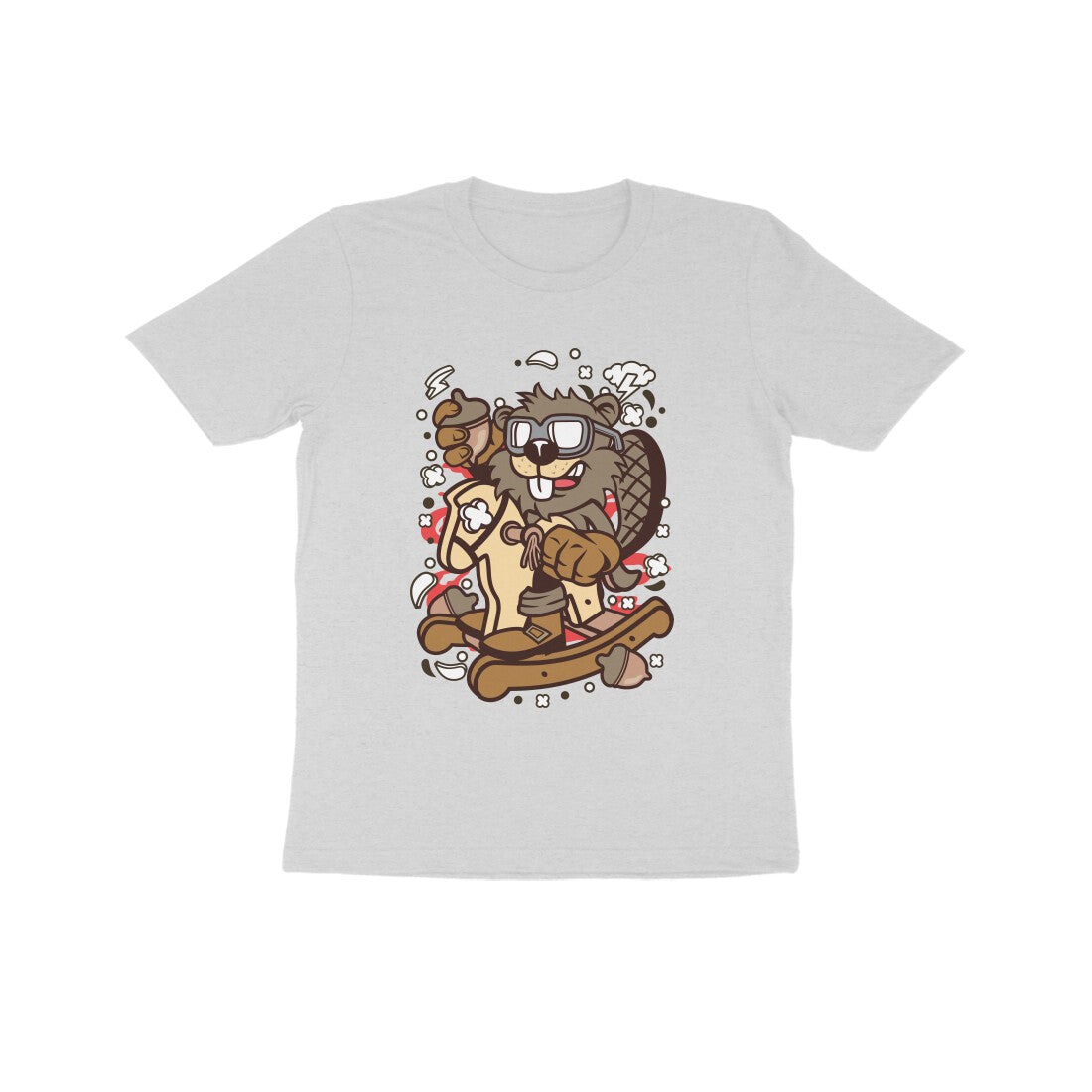 Kids' Half Sleeve Round Neck Tshirt β Brown Beaver Rocking Horse puraidoprints